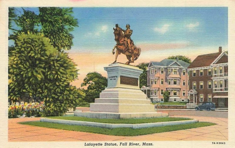 c1945 Lafayette Statue Fall River Linen MA P254 