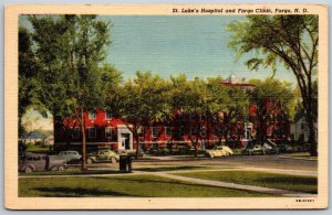 Vtg North Dakota ND St Luke's Hospital & Fargo Clinic 1940s Linen View Postcard