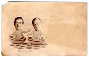 1910's RPPC CONEY ISLAND DREAMLAND MENS HEADS BABY BODIES KIDS AT CONEY POSTCARD