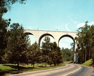 Circa 1955 Cabrillo Bridge Freeway Vintage Postcard San Diego Balboa Park