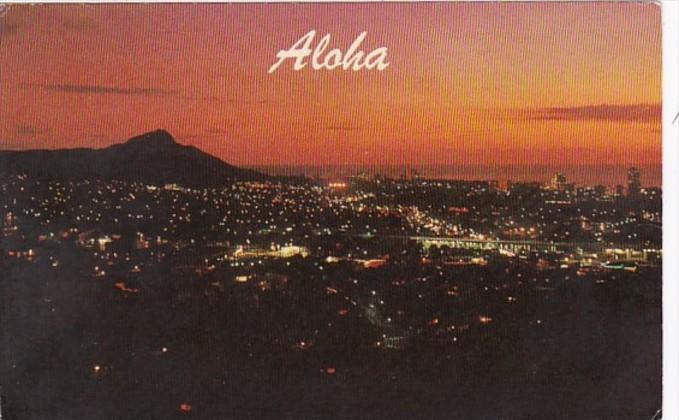 Hawaii Sunset Over Waikiki and Honolulu 1970