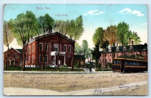RENO, NV Nevada ~ Street Scene COURT HOUSE & STREET CAR 1910 Postcard