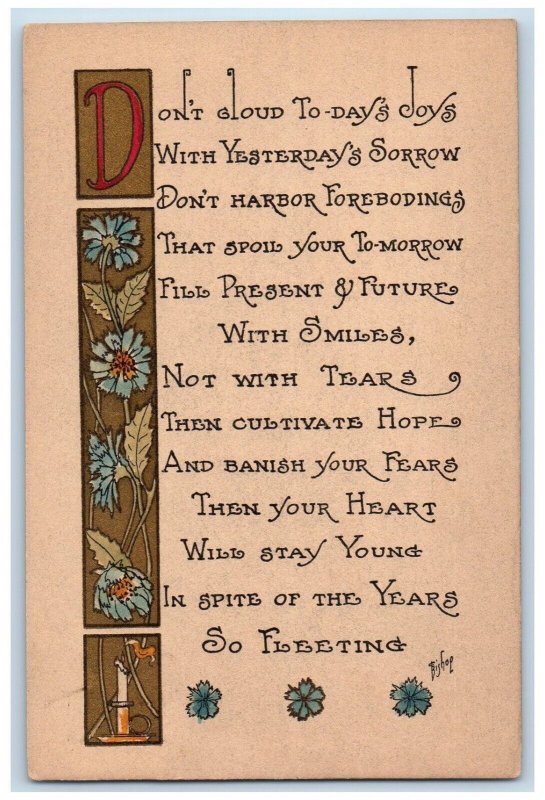 c1910's Raymond Howe Motto Flowers Candle Arts Crafts Unposted Antique Postcard