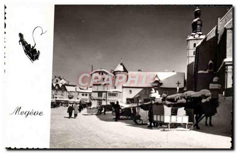 Postcard Modern Megeve Place of & # 39eglise and sleds