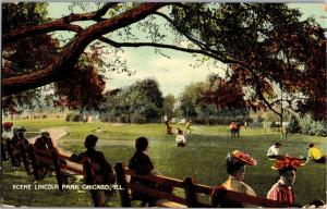 Playing Ball in Lincoln Park Chicago IL Benches c1909 Vintage Postcard P07