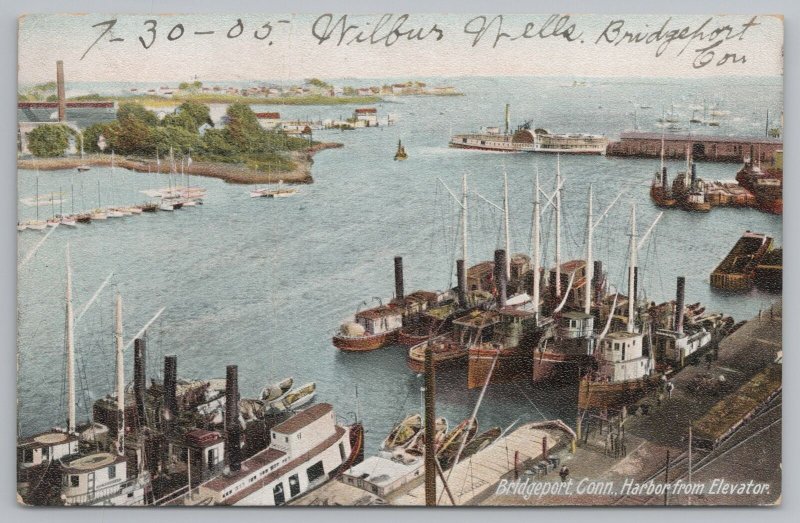 Ship~Bridgeport CT~Harbor From Elevator~Waterbury Paddlewheeler~1905 UDB PC 