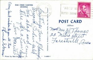 Oak Creek Canyon Arizona AZ Postcard Cancel PM Phoenix WOB Note VTG Vintage 