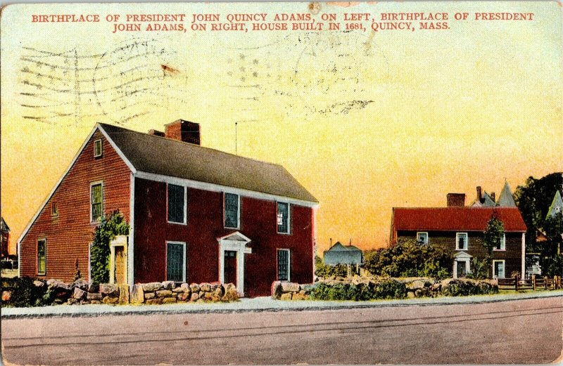 President John Quincy Adams Birthplace Quincy Mass Postcard Cancel WOB 1c Green 