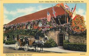 FL, Saint Augustine, Florida, Oldest House, Horse and Buggy, Curteich