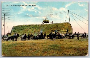Farming~Montana~Haying Harvest Crew W/ Horses In The West~PM 1915~Vtg Postcard