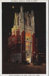 Mercy Hospital Iowa City, Iowa University Hospital Tower Linen Postcard C209