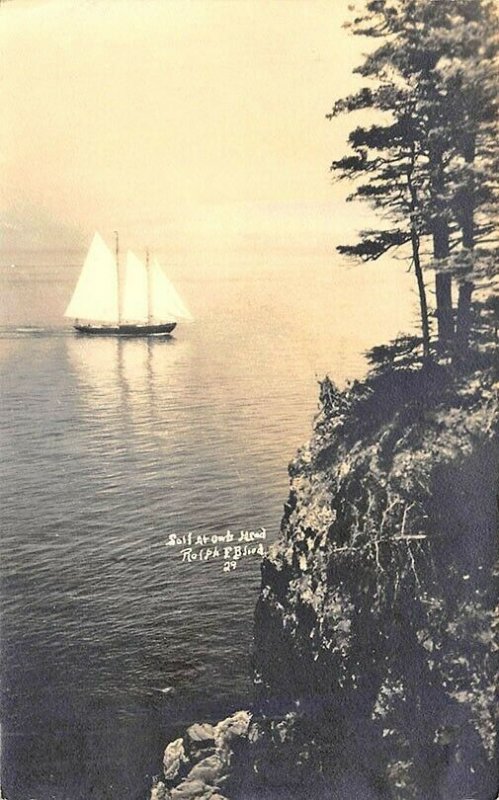 Sailing At Owl's Head ME Boat A Ralph Blood Photograph Real Photo Postcard