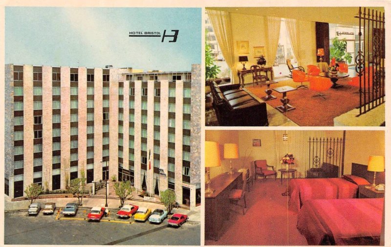 Mexico City, Mexico  HOTEL BRISTOL Lobby~Room  50's & 60's Cars  4X6 Postcard 