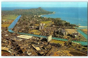 Hawaii Aerial View Waikiki Ala Wai Canal Diamond Head Ala Mona Shopping Postcard