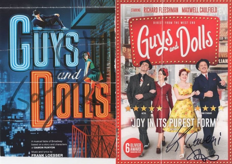 Guys & Dolls Musical 2x Hand Signed Folded Theatre Flyer s