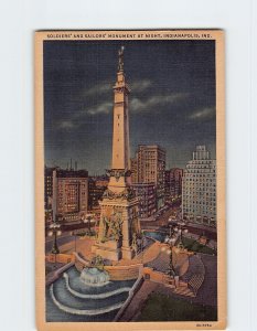 Postcard Soldiers' And Sailors' Monument At Night, Indianapolis, Indiana