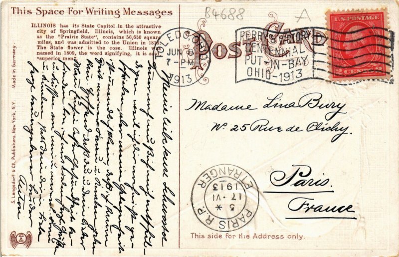 PC CPA US, IL, SPRINGFIELD, STATE CAPITOL, EMBOSSED LITHO POSTCARD (b6528)