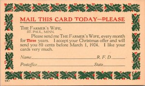 Postcard Christmas Offer The Farmer's Wife Magazine in St. Paul, Minnesota