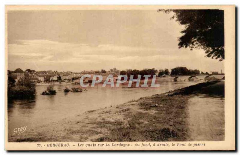 Old Postcard Bergerac docks on the Dordogne At the bottom right the stone bridge