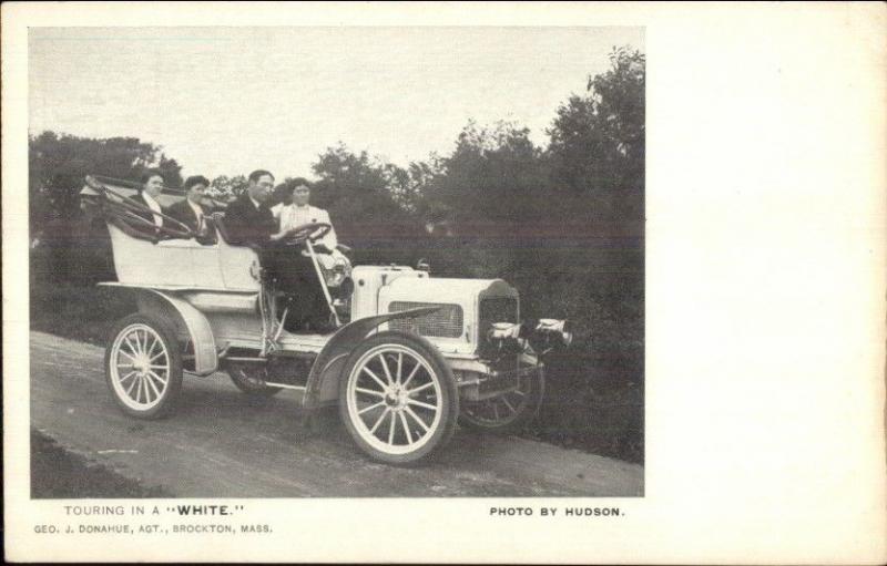 Touring in a White Autobile Car c1906 Brockton MA Area Postcard