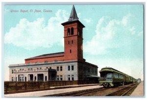 El Paso Texas TX Postcard Union Station Locomotive Train Building Exterior c1910