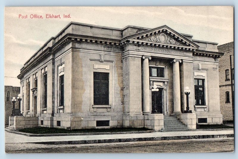 Elkhart Indiana IN Postcard Post Office Building Exterior Scene c1920s Antique