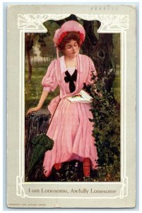 1909 Pretty Woman I Am Lonesome Arthur Capper Signed Huntington WV Postcard