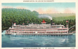 Vintage Postcard 1930's Steamer Capitol Deluxe Mississippi Streckfus Steamers MO