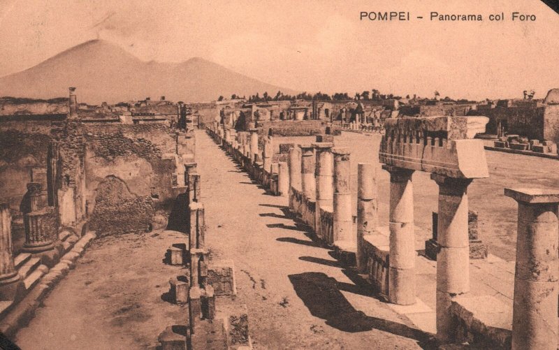 Vintage Postcard Pompei Panorama Col Foro The Ruins Naples Italy