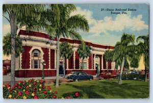 1957 Tampa Florida Vintage Postcard Union Railroad Station Building Classic Cars
