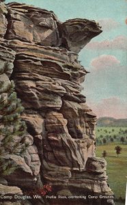 Vintage Postcard 1941 Profile Rock Overlooking Grounds Camp Douglas Wisconsin WI