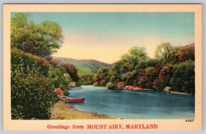 1950-60's GREETINGS FROM MT MOUNT AIRY MARYLAND MD VINTAGE LINEN POSTCARD 43107