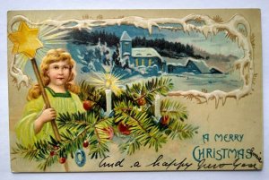 Christmas Postcard Star Child Angel Embossed Newton Center Mass 1906