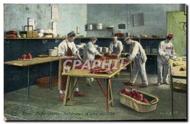Postcard Old Army Infantry Interieur d & # 39A kitchen