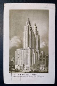 Vintage Postcard 1951 The Waldorf-Astoria Hotel Park Avenue at 50th, New York 22