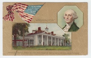 P2094, 1909 patriotic postcard usa flag washington in hearts of countrymen