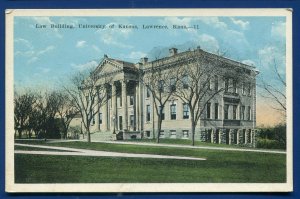 Law Building University of Kansas Lawrence old white bordered postcard