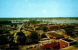 Illinois Moline Twin Span Bridge Looking North Across Mississippi River