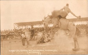 RPPC Cowboy Lloyd Coleman on Whisper, Interior SD Rodeo Vintage Postcard R59