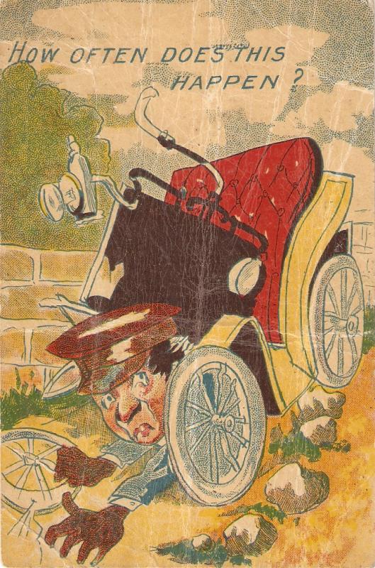 Car accident, How often does this happen Huorous antique postcard