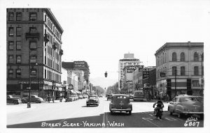 Yakima WA Street View Masonic TempleStorefronts Old Cars 1951 RPPC