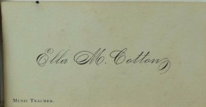 1870's-80's Victorian Business Trade Card Music Teacher Ella M. Cotton P39