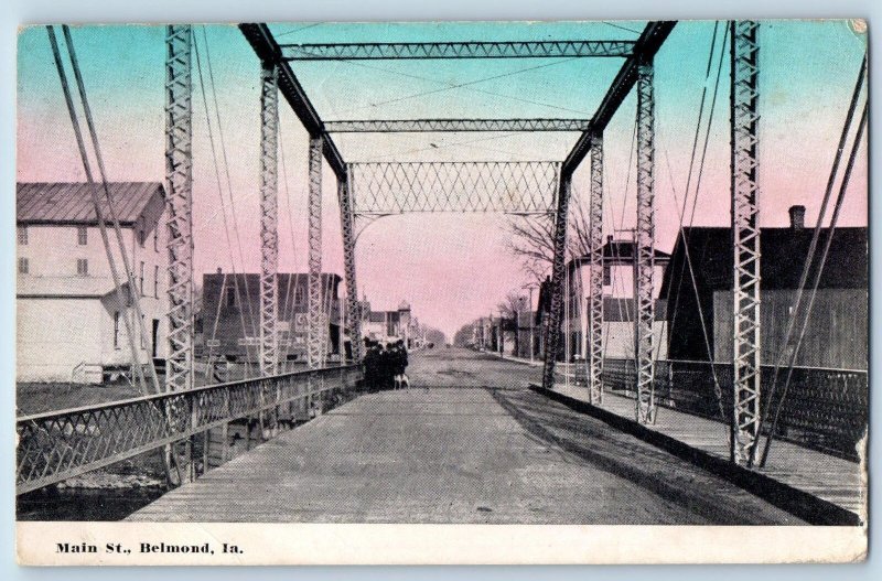 Belmond Iowa IA Postcard Main Street Bridge Business Section Scene 1912 Antique