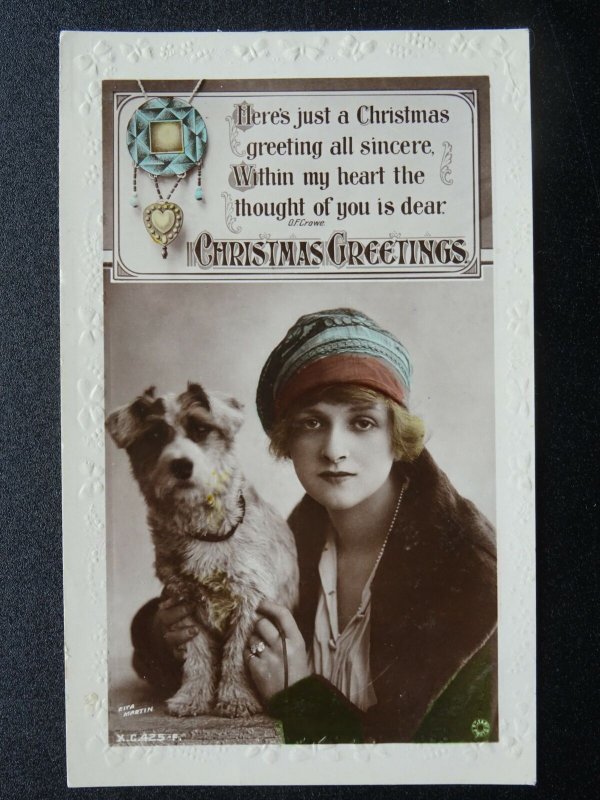 GREETING Actress GLADYS COOPER & Terrier Dog c1930s RP Postcard by Rita Martin