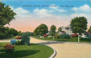 1950 Linen Postcard • Residential Section 21st And Madison, Tulsa Oklahoma
