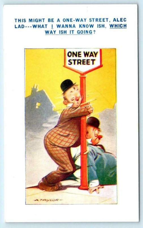 2 Bamforth Postcards COMICS Artist A. Taylor DRINKING & Toothless Smile