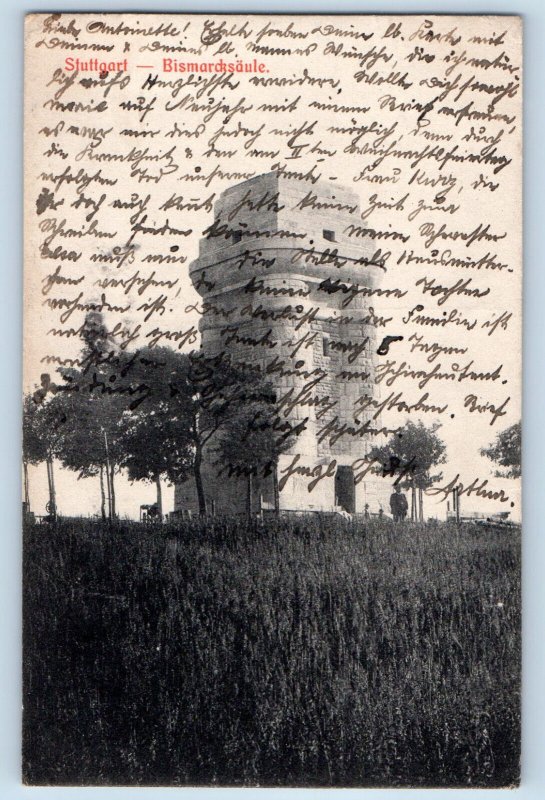 Stuttgart Baden-Württemberg Germany Postcard Bismarck Column 1907 Posted