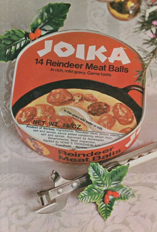 Reindeer Butchers Tin Of Meat Balls Australian Food 1970s Postcard