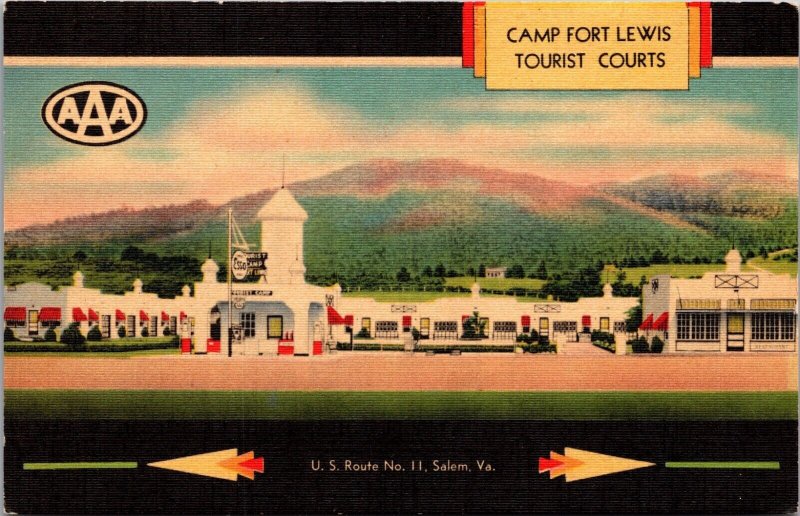 Linen Postcard Camp Fort Lewis Tourist Courts US Route No 1 in Salem, Virginia