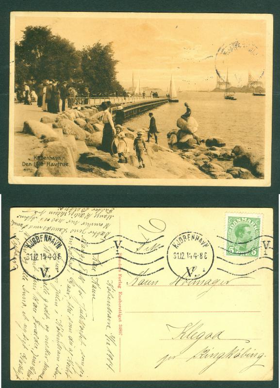 Denmark. Postcard 1914. The Little Mermaid Copenhagen,People,Toys,Ships.Posted
